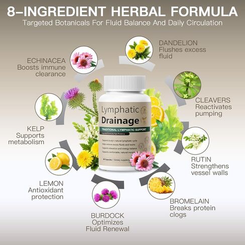 Lymphatic Drainage Capsules Natural Herbal Supplement for Fluid Balance & Immune Health and Daily Lymphatic Wellness, with Echinacea, Dandelion, and Burdock, 60 Capsules in Saudi Arabia