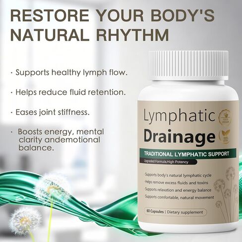 Lymphatic Drainage Capsules Natural Herbal Supplement for Fluid Balance & Immune Health and Daily Lymphatic Wellness, with Echinacea, Dandelion, and Burdock, 60 Capsules in Saudi Arabia