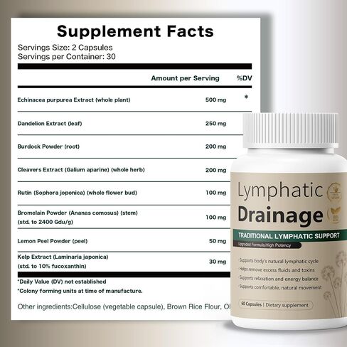 Lymphatic Drainage Capsules Natural Herbal Supplement for Fluid Balance & Immune Health and Daily Lymphatic Wellness, with Echinacea, Dandelion, and Burdock, 60 Capsules in Saudi Arabia