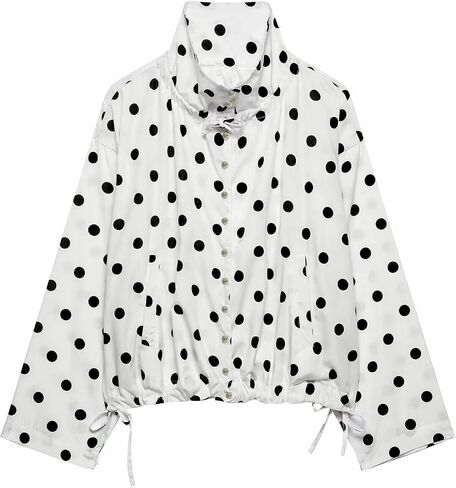 Songling Women Tie Front Polka Dot Jacket Lightweight Stand Collar Button Down Jackets Cropped Spring Casual Coat(White,L) in Saudi Arabia