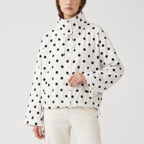 Songling Women Tie Front Polka Dot Jacket Lightweight Stand Collar Button Down Jackets Cropped Spring Casual Coat(White,L) in Saudi Arabia