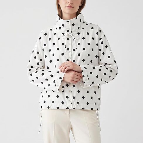 Songling Women Tie Front Polka Dot Jacket Lightweight Stand Collar Button Down Jackets Cropped Spring Casual Coat(White,L) in Saudi Arabia