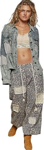 POL Clothing French Terry Denim Jacket, Patchwork Design, Acid Wash in Saudi Arabia