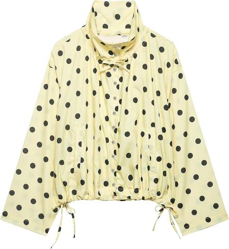 Womens Polka Dot Button Down Jacket Stand Collar Cropped Coat Trendy Fall Spring Jacket with Pockets in Saudi Arabia