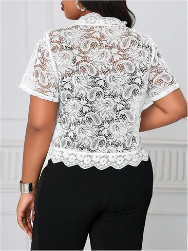WDIRARA Women's Plus Size Floral Lace Bolero Shrug Elegant Short Sleeve Open Front Jackets in Kuwait