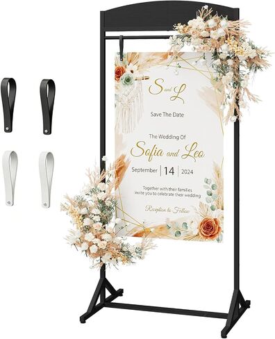 CHOEZON Wedding Welcome Sign Stand, Adjustable Wedding Sign Holder with 4 Leather Straps, 68"x31" Floorstanding Metal Poster Stand with Tripod Base, Display Stand for Wedding, Party, Black TCJ23BB in Kuwait