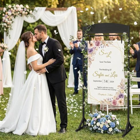 CHOEZON Wedding Welcome Sign Stand, Adjustable Wedding Sign Holder with 4 Leather Straps, 68"x31" Floorstanding Metal Poster Stand with Tripod Base, Display Stand for Wedding, Party, Black TCJ23BB in Kuwait