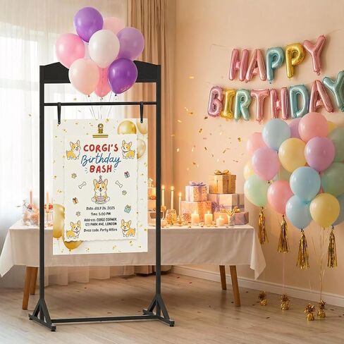 CHOEZON Wedding Welcome Sign Stand, Adjustable Wedding Sign Holder with 4 Leather Straps, 68"x31" Floorstanding Metal Poster Stand with Tripod Base, Display Stand for Wedding, Party, Black TCJ23BB in Kuwait