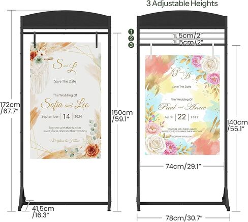 CHOEZON Wedding Welcome Sign Stand, Adjustable Wedding Sign Holder with 4 Leather Straps, 68"x31" Floorstanding Metal Poster Stand with Tripod Base, Display Stand for Wedding, Party, Black TCJ23BB in Kuwait