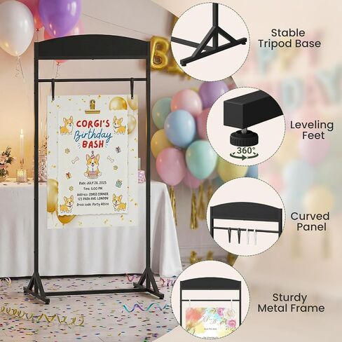 CHOEZON Wedding Welcome Sign Stand, Adjustable Wedding Sign Holder with 4 Leather Straps, 68"x31" Floorstanding Metal Poster Stand with Tripod Base, Display Stand for Wedding, Party, Black TCJ23BB in Kuwait