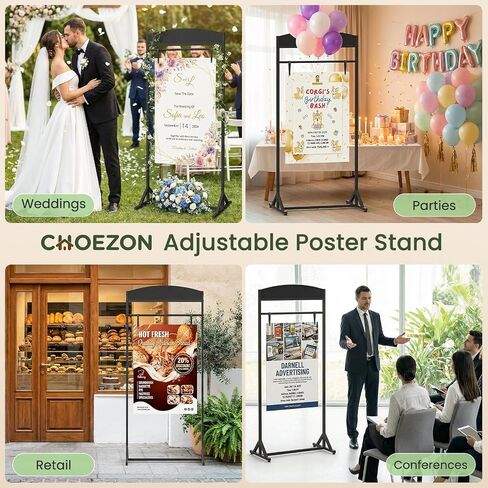 CHOEZON Wedding Welcome Sign Stand, Adjustable Wedding Sign Holder with 4 Leather Straps, 68"x31" Floorstanding Metal Poster Stand with Tripod Base, Display Stand for Wedding, Party, Black TCJ23BB in Kuwait