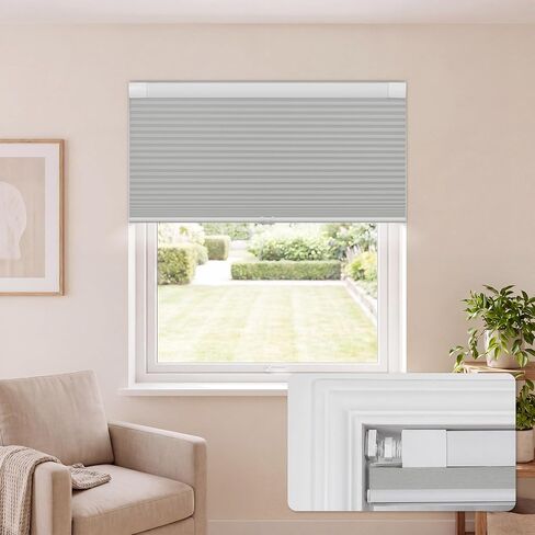 No Drill No Tools 1.5 Inch Light Filtering Cellular Shades Cordless Easy Install Honeycomb Blinds Thermal Insulated Blinds for Indoor Windows, Custom Size, Beige in Saudi Arabia
