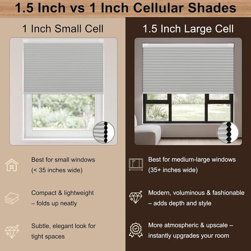 No Drill No Tools 1.5 Inch Light Filtering Cellular Shades Cordless Easy Install Honeycomb Blinds Thermal Insulated Blinds for Indoor Windows, Custom Size, Beige in Saudi Arabia