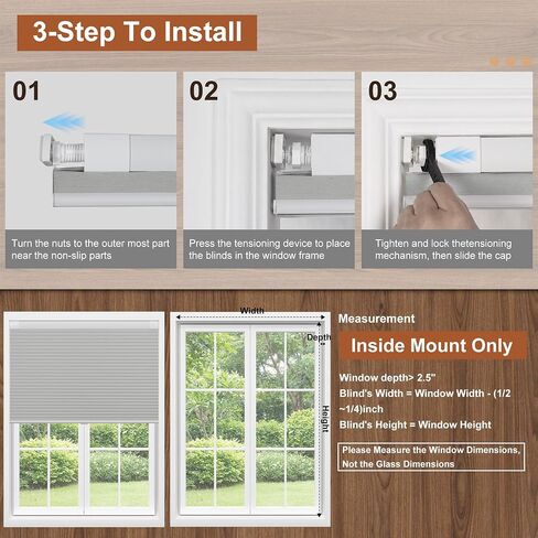 No Drill No Tools 1.5 Inch Light Filtering Cellular Shades Cordless Easy Install Honeycomb Blinds Thermal Insulated Blinds for Indoor Windows, Custom Size, Beige in Saudi Arabia