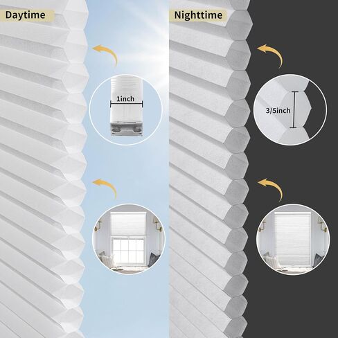 MiLin Cordless Cellular Shades No Tools No Drill Blinds for Windows Shades for Indoor Windows Magnetic Door Blinds (Light Filtering - White, 58 1/2" W x 48" H) in Saudi Arabia