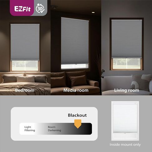 DEZ FURNISHINGS EZ Fit No Tools No Drill Cordless 1.5" Blackout Cellular Shade, 22.5" W x 72" H, White in Kuwait