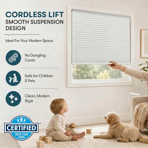 Cellular Cordless Shades for Indoor Windows, No Drill No Tools, Adhesive Mount, Thermal Insulation, Room Darkening Blackout Window Blinds for Home, Color: White, Size: 22.5" W x 64" H in Saudi Arabia