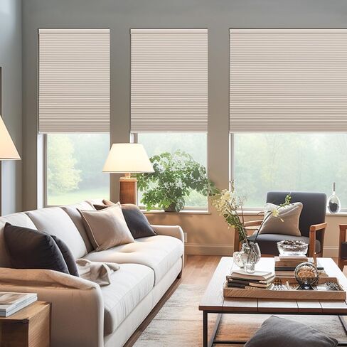 Changshade Cordless Cellular Shades, Blackout Honeycomb Shades for Windows, Pull Down Pleated Blinds, Easy to Install for Indoor Windows and French Doors,65" W x 72" H, Beige in Kuwait