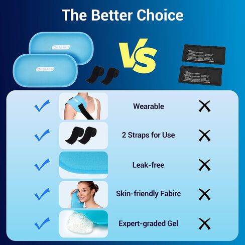 Comfytemp Gel Ice Packs for Injuries Reusable, FSA Eligible HSA, Hot Cold Compress Soft Ice Packs, Pain Relief for Ankles, Knees, Wrist, Shoulders, Back and More, Recovery Items for Men Women, 2Packs in Kuwait