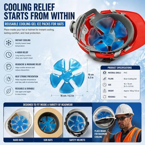 Reusable Cooling Gel Ice Packs for Hats, Adjustable Cold Therapy Headband Inserts for Hard Hats, Sun Hats, 4-Hour Relief for Construction Workers, Migraines, Heat Stroke Prevention, 4 Pack in Saudi Arabia