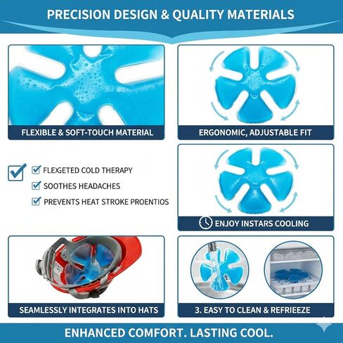 Reusable Cooling Gel Ice Packs for Hats, Adjustable Cold Therapy Headband Inserts for Hard Hats, Sun Hats, 4-Hour Relief for Construction Workers, Migraines, Heat Stroke Prevention, 4 Pack in Saudi Arabia