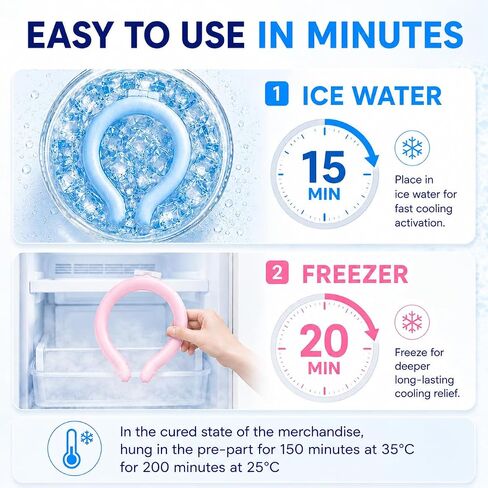 Neck Cooling Tube for Summer Heat Relief, 2 Pack, Reusable Ice Cooling Ring, Wearable Collar for Sports, Outdoor Work, Travel and Hot Flashes, Pink and Blue in Kuwait