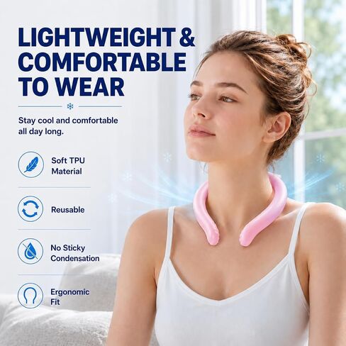 Neck Cooling Tube for Summer Heat Relief, 2 Pack, Reusable Ice Cooling Ring, Wearable Collar for Sports, Outdoor Work, Travel and Hot Flashes, Pink and Blue in Kuwait