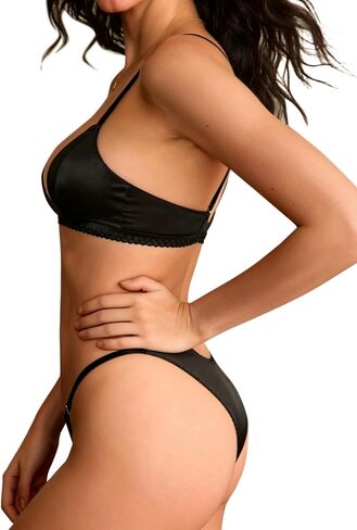 Hilinker Womens Silk 2 Piece Lingerie Set Satin Triangle Bra and Panty Sets Sexy Underwear in Kuwait