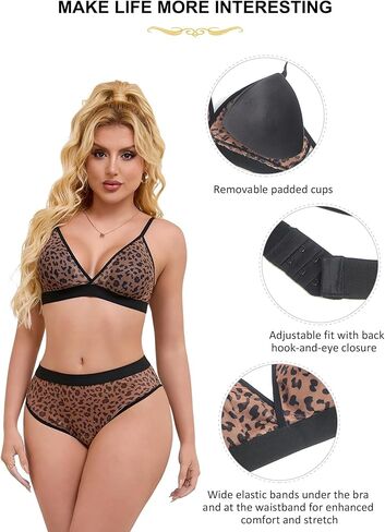 Women's 2 Piece Leopard Print Lingerie Sets Sexy 2 Piece Bra and Low Rise Panty Sets Underwear S-XXL in Kuwait