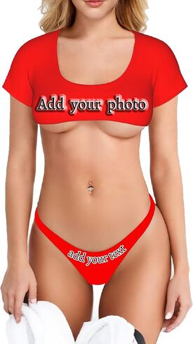 Personalized gifts Custom sexy lingerie set with logo picture text Customized crop tops and thongs for women girlfriend in Kuwait