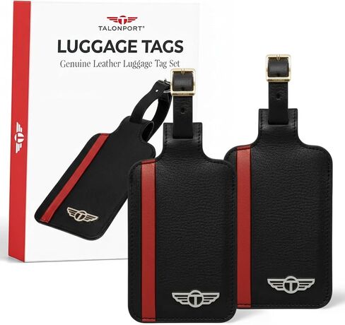 Genuine Leather Luggage Tag with Privacy Flap Set for Men Women Travel Easy with Suitcase Tags Identifiers (Black, 2 Pack) in Saudi Arabia