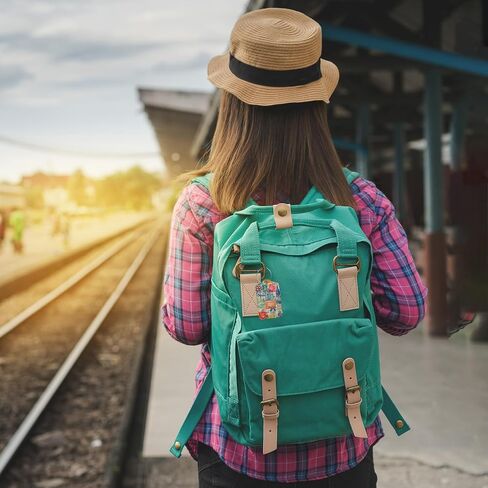 طوابع Wanderlust الرجعية 3 قطع من علامات الأمتعة المصنوعة من جلد البولي يوريثان لحقيبة السفر، وعلامة الأمتعة مع غطاء للخصوصية، وملصق معرف الاسم وحلقة معدنية للنساء والرجال وحقيبة يد وحقيبة مدرسية وحقيبة ظهر in Kuwait