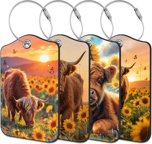 4 Pack Luggage Tags, Black Cat Under the Night Sky Luggage Tags for Suitcases PU Leather Suitcase Tags with Privacy Cover ID Label and Stainless Steel Loop for Travel Tag for Women Men in Kuwait