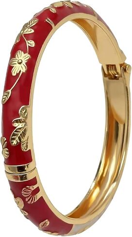 Cloisonne Handcrafted Enameled Bracelet,Flower Shaped Enamel Bling Chunky Bangle Trendy Cute Colorful Gold Plated Vintage Bracelets Stackable Wife Jewelry Friendship Gift in Kuwait