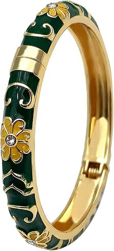 Cloisonne Handcrafted Enameled Bracelet,Flower Shaped Enamel Bling Chunky Bangle Trendy Cute Colorful Gold Plated Vintage Bracelets Stackable Wife Jewelry Friendship Gift in Saudi Arabia