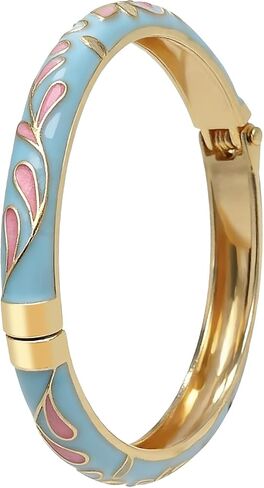 Cloisonne Handcrafted Enameled Bracelet,Flower Shaped Enamel Bling Chunky Bangle Trendy Cute Colorful Gold Plated Vintage Bracelets Stackable Wife Jewelry Friendship Gift in Kuwait