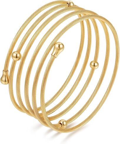 HEYU 18K Gold Plated Multi Layer Wire Cuff Bracelet for Women, Adjustable Twisted Cable Open Bangle, Stainless Steel Stackable Waterproof Minimalist Jewelry Gift in Saudi Arabia