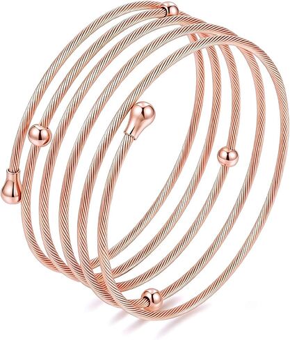 HEYU 18K Gold Plated Multi Layer Wire Cuff Bracelet for Women, Adjustable Twisted Cable Open Bangle, Stainless Steel Stackable Waterproof Minimalist Jewelry Gift in Saudi Arabia