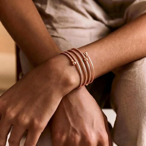 HEYU 18K Gold Plated Multi Layer Wire Cuff Bracelet for Women, Adjustable Twisted Cable Open Bangle, Stainless Steel Stackable Waterproof Minimalist Jewelry Gift in Saudi Arabia