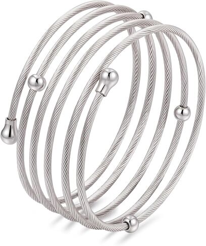 HEYU 18K Gold Plated Multi Layer Wire Cuff Bracelet for Women, Adjustable Twisted Cable Open Bangle, Stainless Steel Stackable Waterproof Minimalist Jewelry Gift in Saudi Arabia
