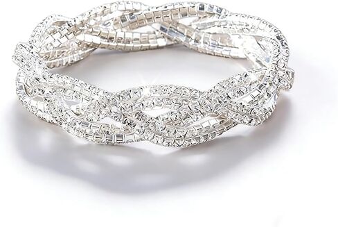 Women's Twisted Multi-Strand Crystal Rhinestone Stretch Bangle Bracelet - Wedding Bridal Prom Party Jewelry Accessory in Saudi Arabia