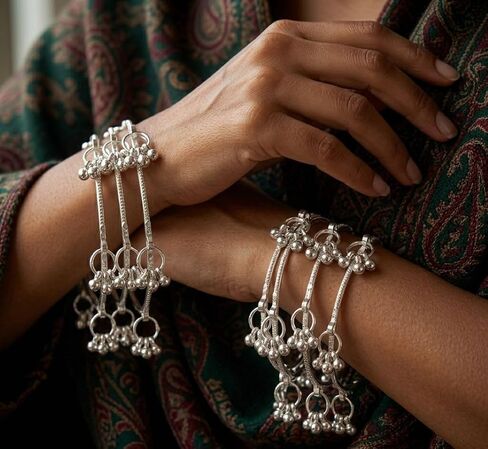 8 pc Kashmiri Silver Polish Indian Latkan Bangles for Women Ethnic Traditional Ghungroo Chudi Bracelet Kada Set Birthday Valentines Gifts in Kuwait