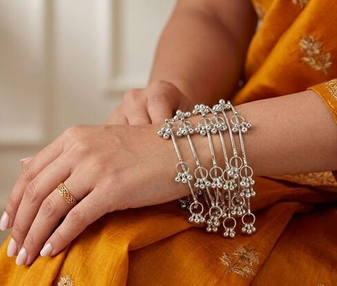 8 pc Kashmiri Silver Polish Indian Latkan Bangles for Women Ethnic Traditional Ghungroo Chudi Bracelet Kada Set Birthday Valentines Gifts in Kuwait