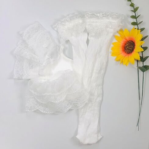 Lolita Lace Ruffle Gloves and Socks Set, White Lace Cuffs, 1920s Style Costume Accessories, for Halloween, Wedding in Saudi Arabia