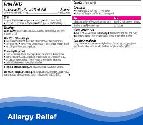 CalmCo Adult Liquid Allergy Relief – Pre-Measured Vials with Diphenhydramine HCl 25mg, Allergy Medicine for Ages 12+, Antihistamine for Sneezing, Runny Nose & Itchy Eyes, Mixed Berry Flavor, 18 Count in Saudi Arabia