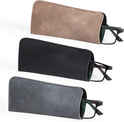 Hifot Leather Eyeglasses Case 3 Pack, PU Leather Soft Reading Glasses Pouch Spectacles Bag for Women Men Kids in Kuwait