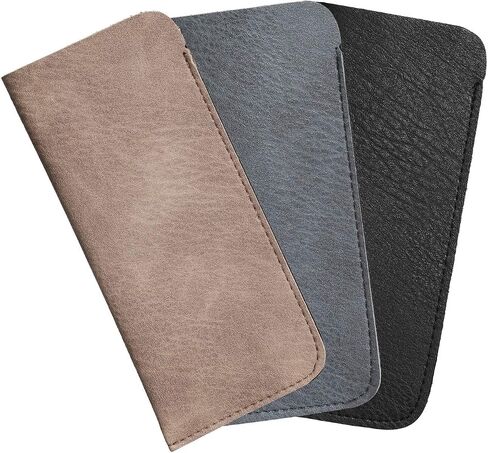 Hifot Leather Eyeglasses Case 3 Pack, PU Leather Soft Reading Glasses Pouch Spectacles Bag for Women Men Kids in Kuwait