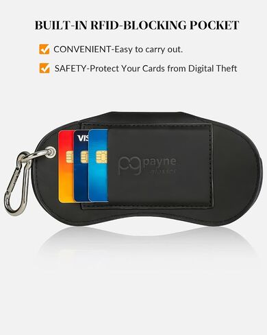 Magnetic Sunglasses Case with RFID Blocking Card Holder, Eyeglass Case with Carabiner Hook for Travel, Magnetic Closure Eye Glasses Case for Men Women, Black in Saudi Arabia