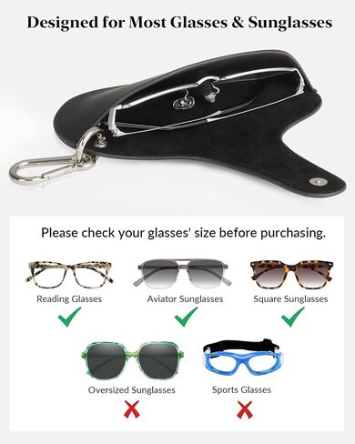 Magnetic Sunglasses Case with RFID Blocking Card Holder, Eyeglass Case with Carabiner Hook for Travel, Magnetic Closure Eye Glasses Case for Men Women, Black in Saudi Arabia