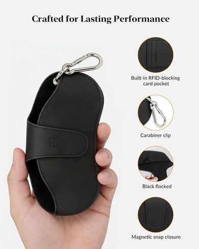Magnetic Sunglasses Case with RFID Blocking Card Holder, Eyeglass Case with Carabiner Hook for Travel, Magnetic Closure Eye Glasses Case for Men Women, Black in Saudi Arabia